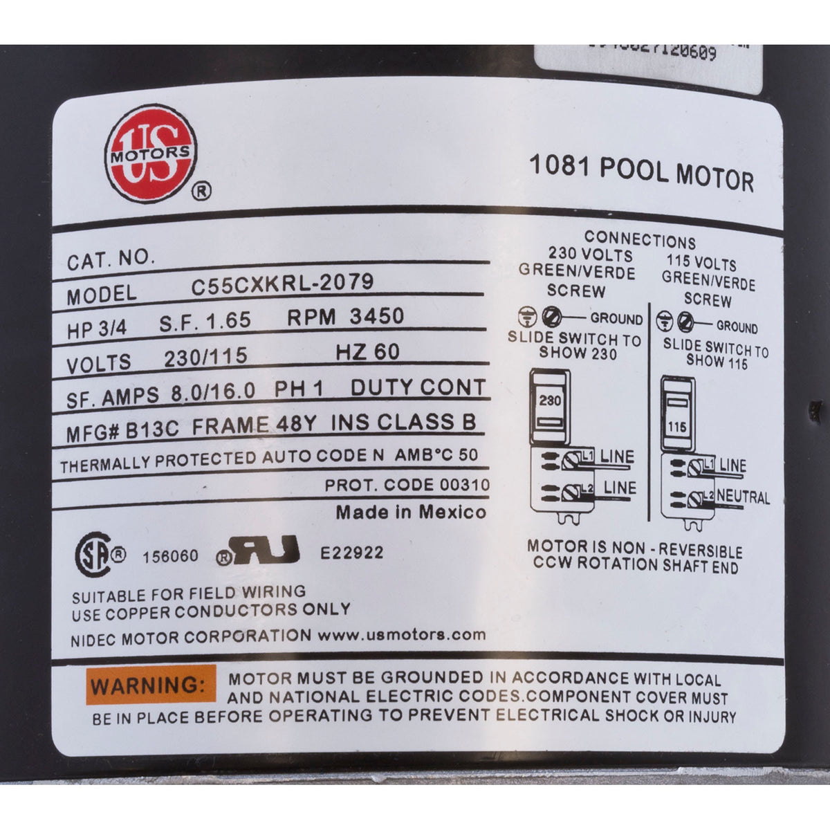 Pump, Booster, Waterway Universal, 0.75hp, 115v/230v, 3/4"fpt, OEM