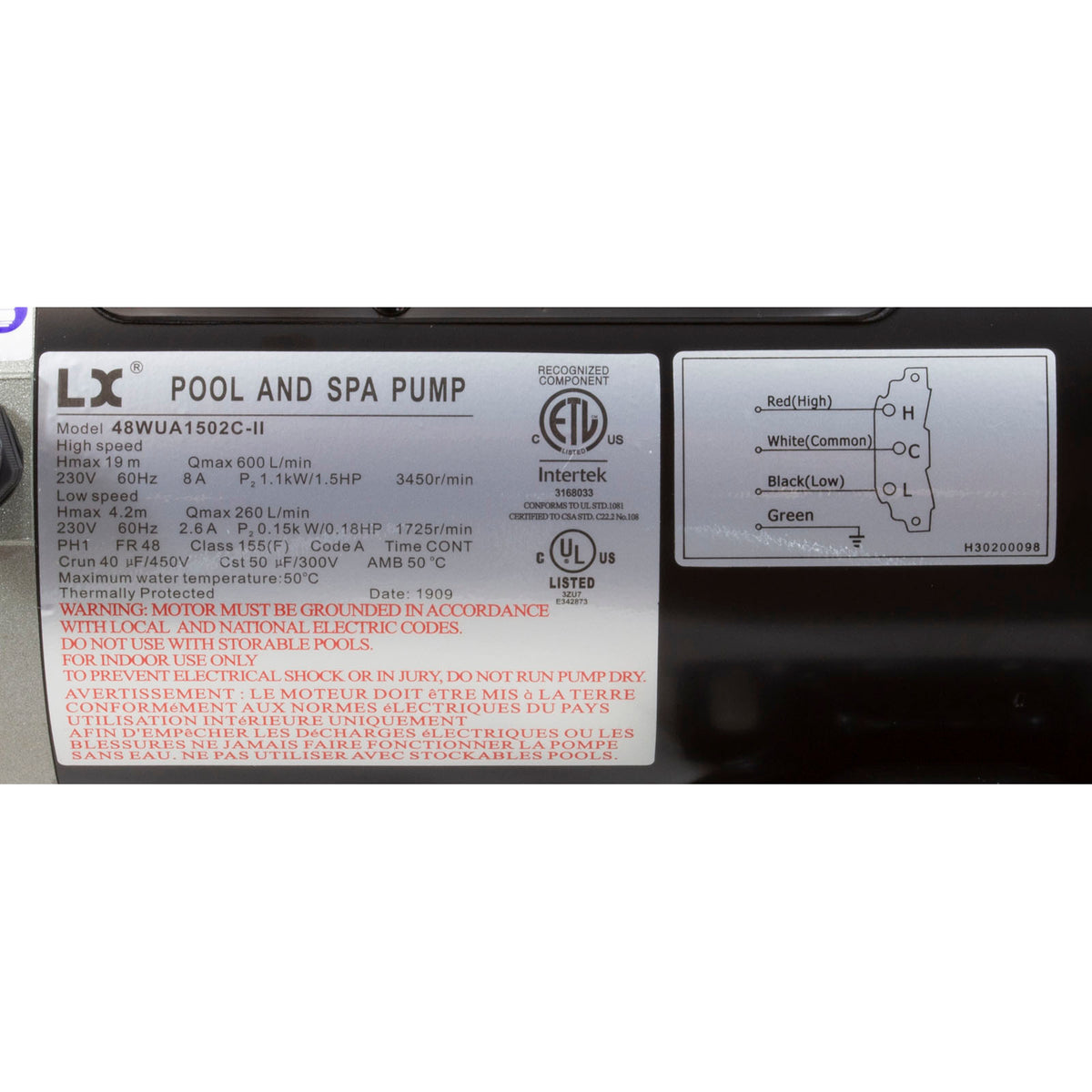 Pump, LX 48WUA, 1.5hp, 230v, 2-Spd, 48Fr, 2"