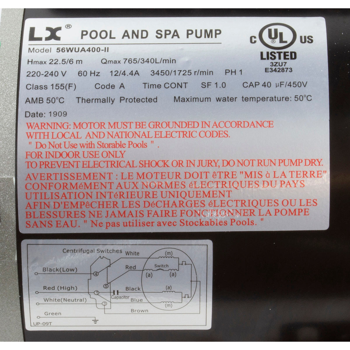 Pump, LX 56WUA, 4.0hp, 230v, 2-Spd, 56Fr, 2", SD