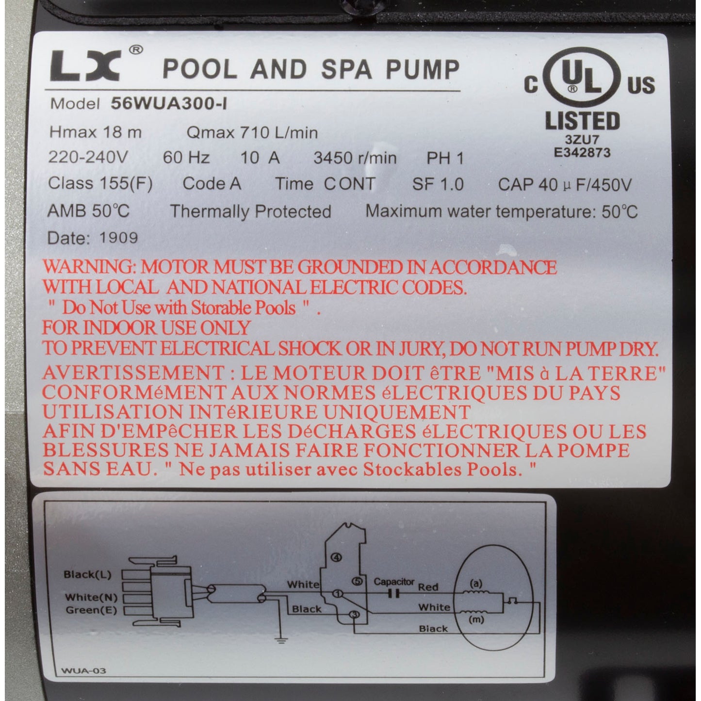 Pump, LX 56WUA, 3.0hp, 230v, 1-Spd, 56Fr, 2", SD