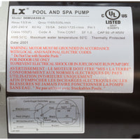 Pump, LX 56WUA, 5.0hp, 230v, 2-Spd, 56Fr, 2.5" x 2.5", SD