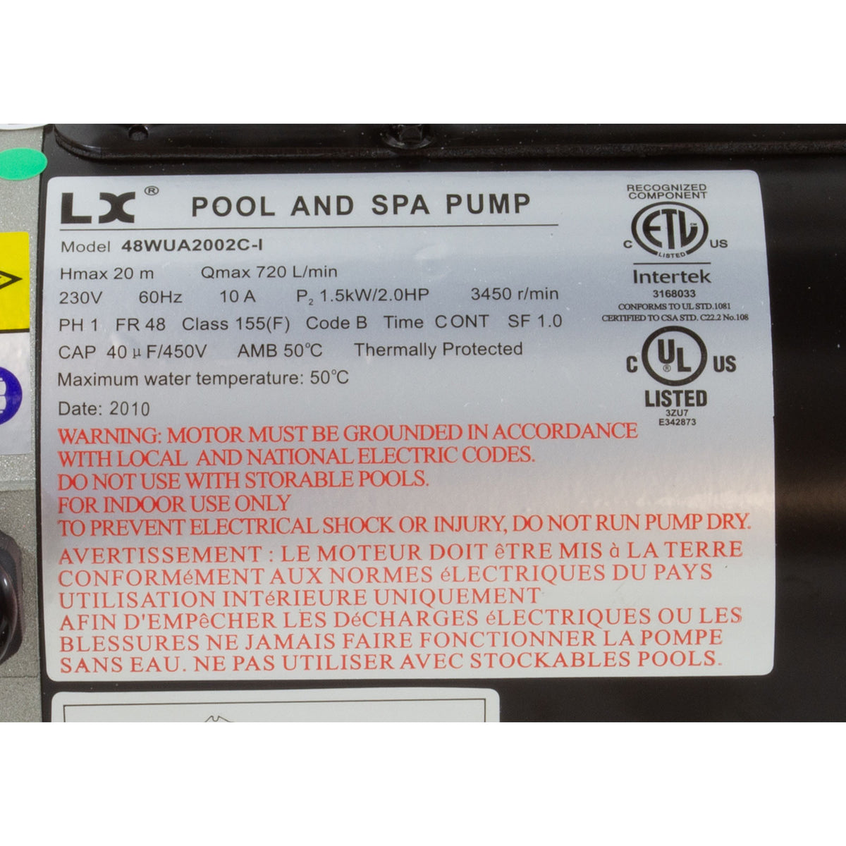 Pump, LX 48WUA, 2.0hp, 230v, 1-Spd, 48Fr, 2"