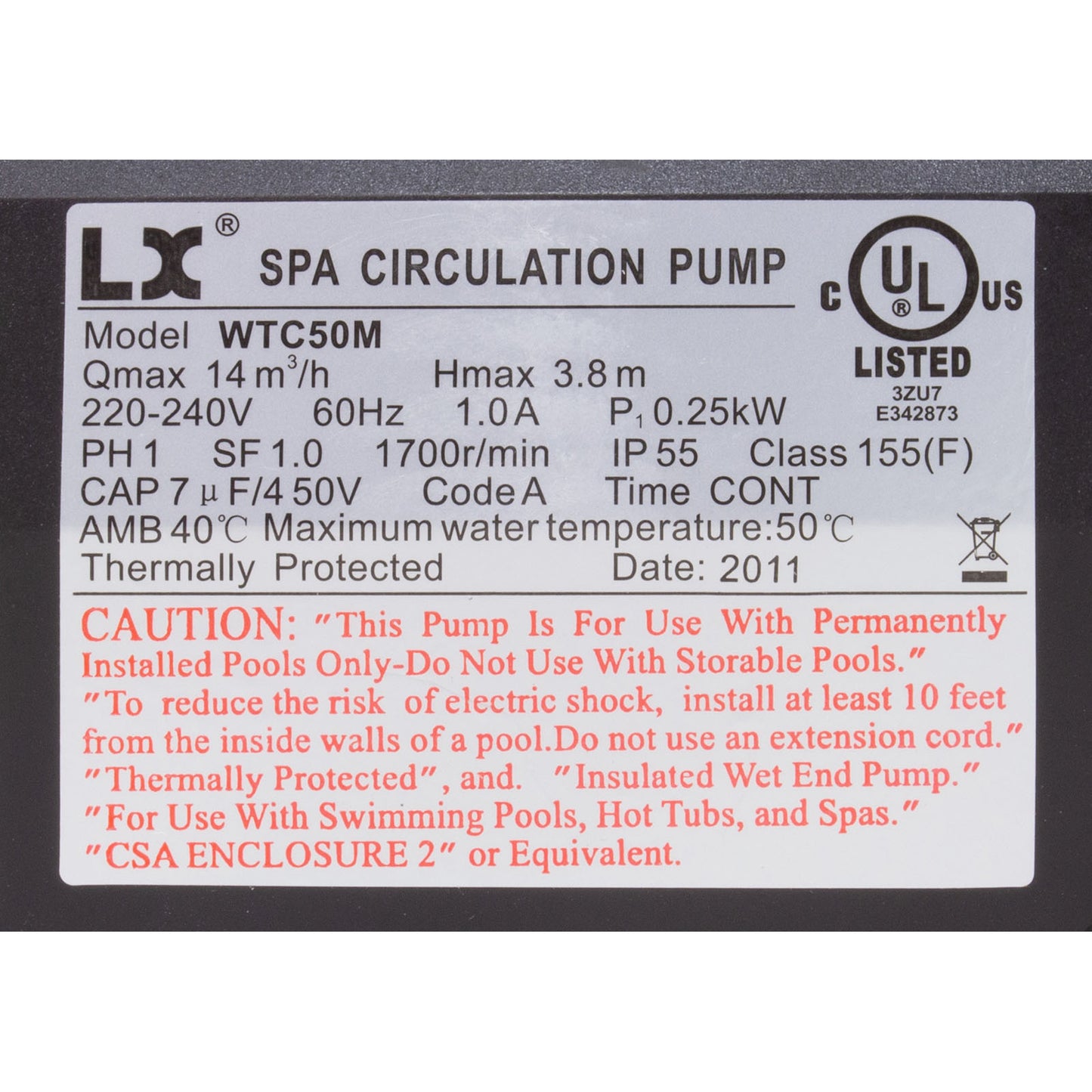 Pump, Circ, LX WTCM, 1/15hp, 230v, 48Fr, 1.5", After 7/2011