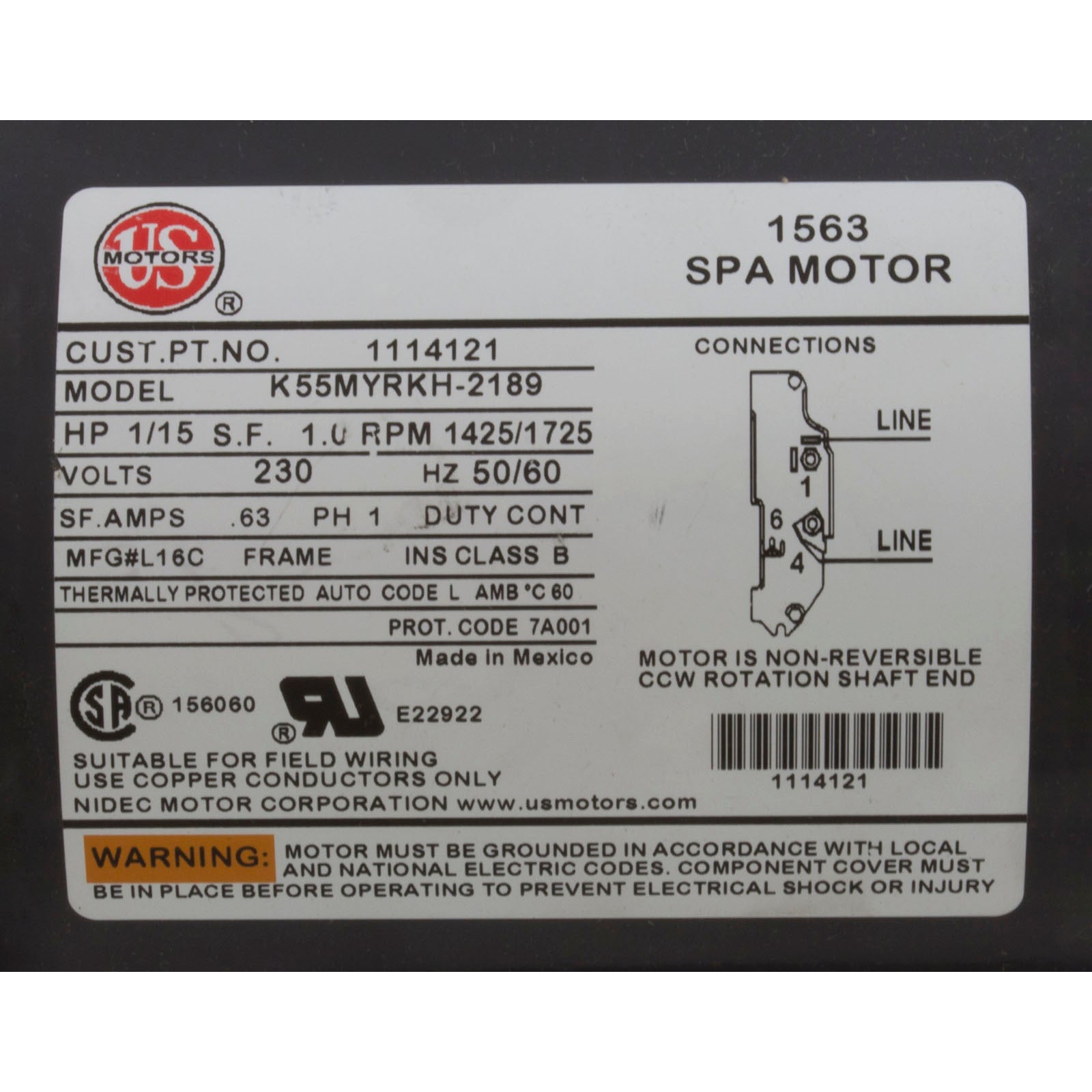 Pump, Baptistry, HQ, 1/8hp, 230v, 1-Spd, 1-1/2", 6" 4 Pin AMP