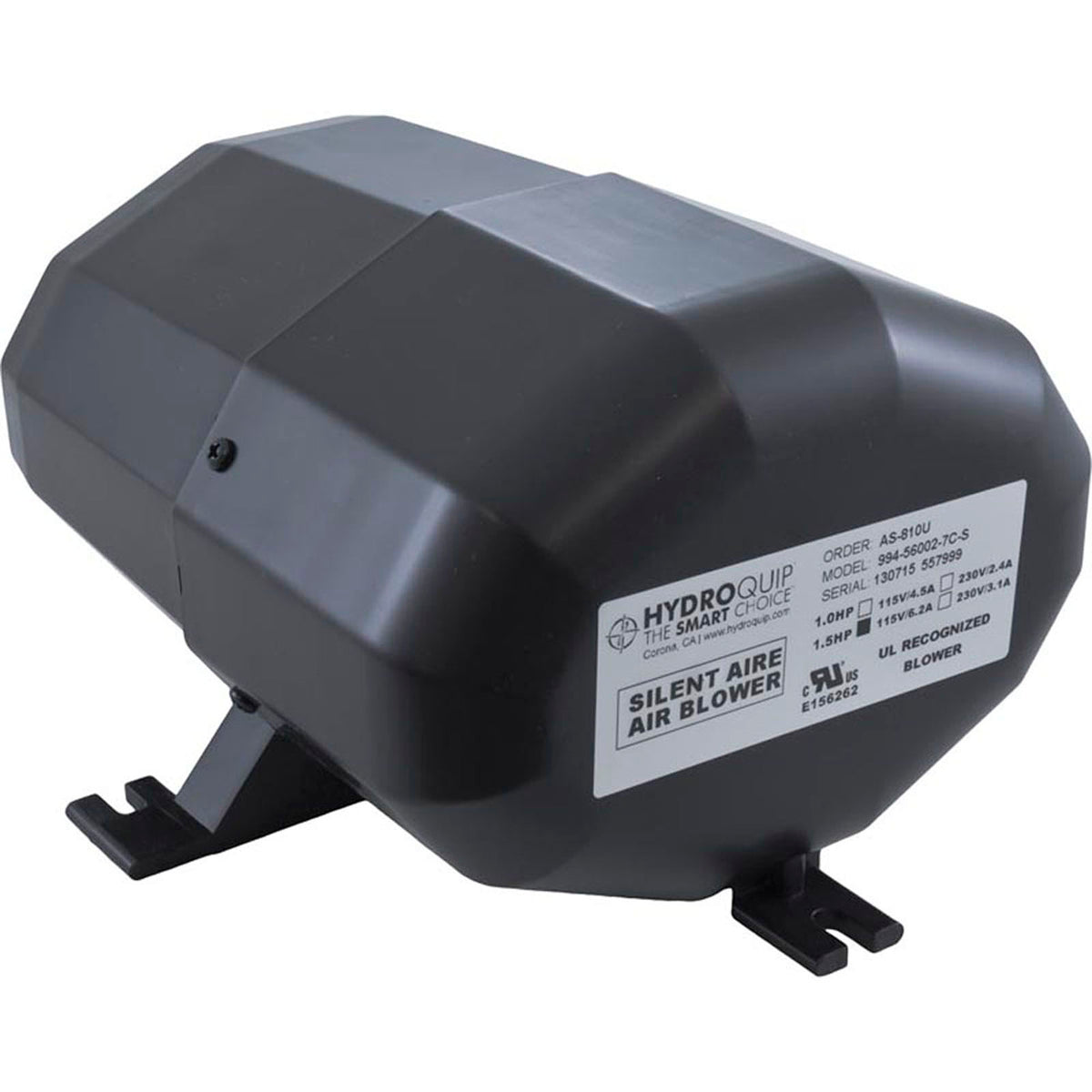 Blower, HydroQuip Silent Aire, 1.5hp, 115v, 5.8A, 3 or 4 pin AMP