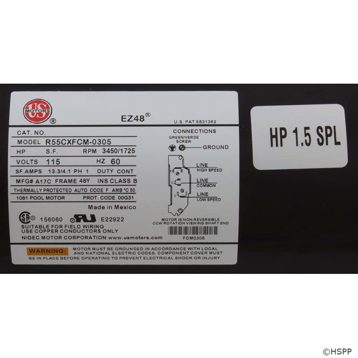 Pump, Aqua Flo FMHP, 1.5hp Nidec, 115v, 2-Spd, 48fr, 1-1/2", Kit