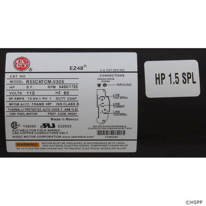 Pump, Aqua Flo FMHP, 1.5hp Nidec, 115v, 2-Spd, 48fr, 1-1/2", Kit