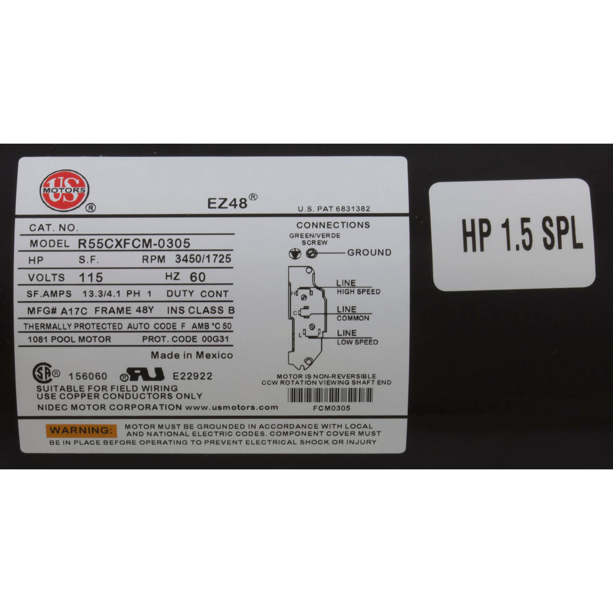 Pump, Aqua Flo FMHP, 1.5hp Nidec, 115v, 2-Spd, 48fr, 1-1/2", Kit