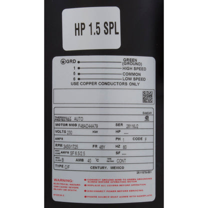 Bomba Aqua Flo FMHP, 1,5 hp Century, 230 V, 2 velocidades, 48 ​​pies cúbicos, 1-1/2"