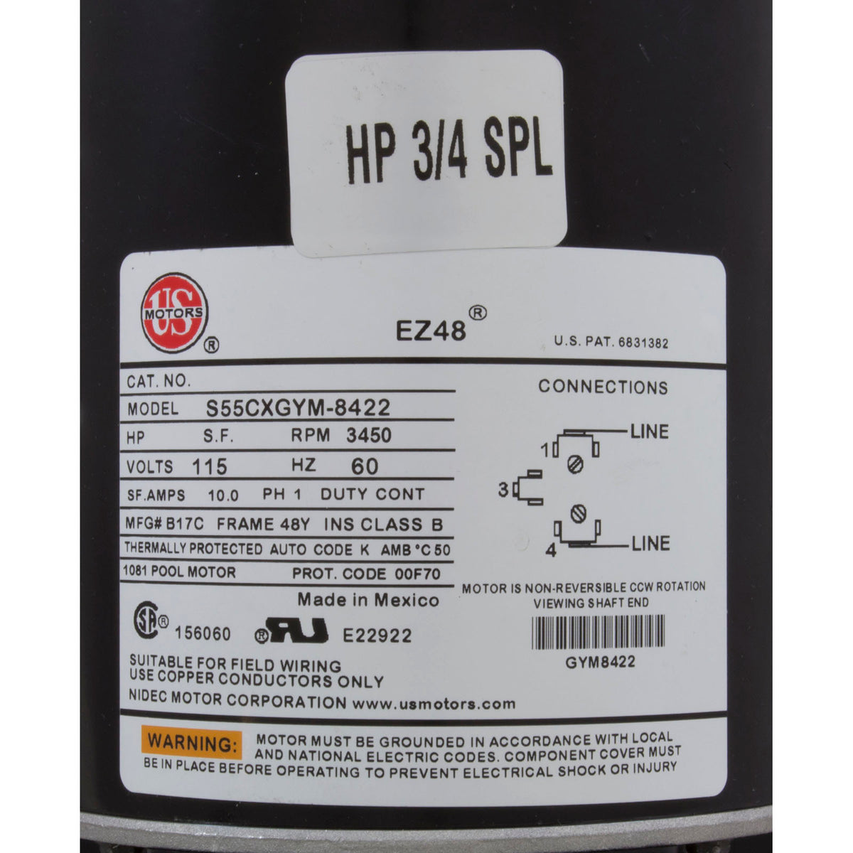Pump, Aqua Flo FMCP, 0.75SPL, US Motors, 115v, 1-Spd, 48fr, 1-1/2"