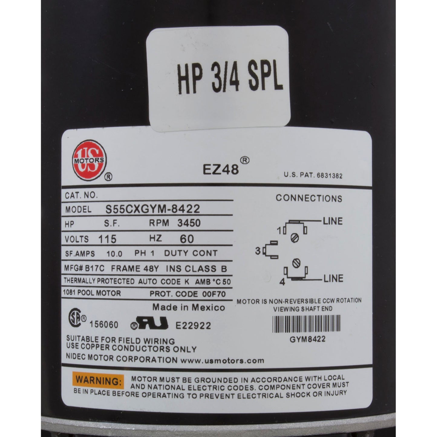 Bomba, Aqua Flo FMCP, 0,75 SPL, US Motors, 115 V, 1 velocidad, 48 fr, 1-1/2"