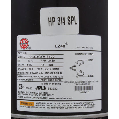 Bomba, Aqua Flo FMCP, 0,75 SPL, US Motors, 115 V, 1 velocidad, 48 fr, 1-1/2"