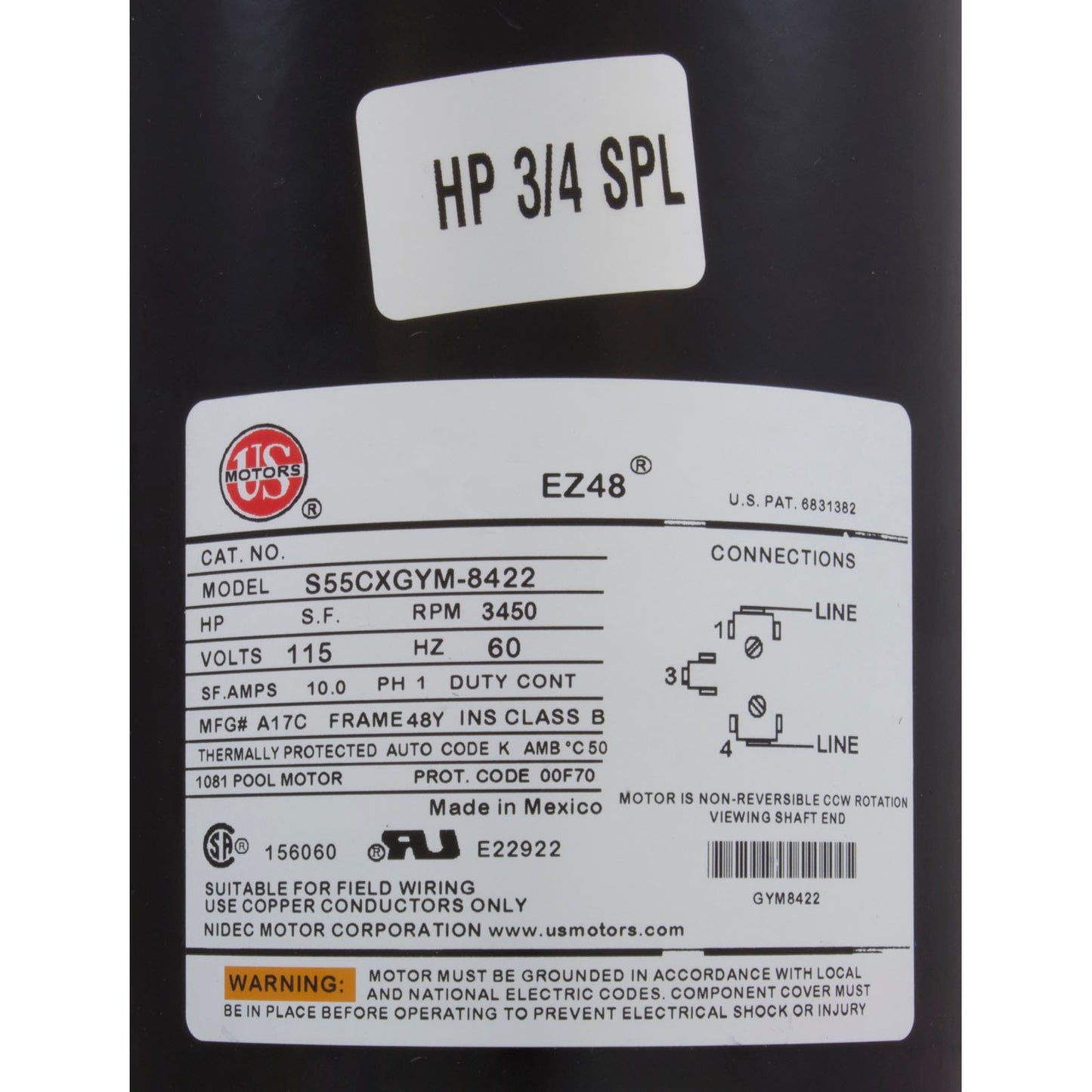 Pompe, Aqua Flo TMCP, 0,75 ch USMtr, 115 V, 1 vitesse, 48 fr, 1-1/2"