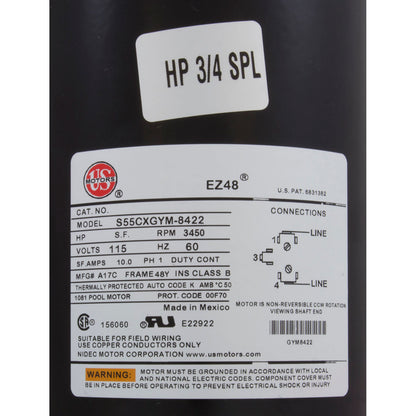 Pompe, Aqua Flo TMCP, 0,75 ch USMtr, 115 V, 1 vitesse, 48 fr, 1-1/2"