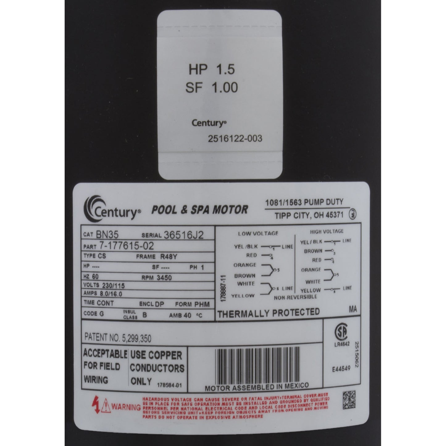 Pump, Aqua Flo TMCP, 1.5hp Century, Conv, 1-Speed, 1-1/2", Kit