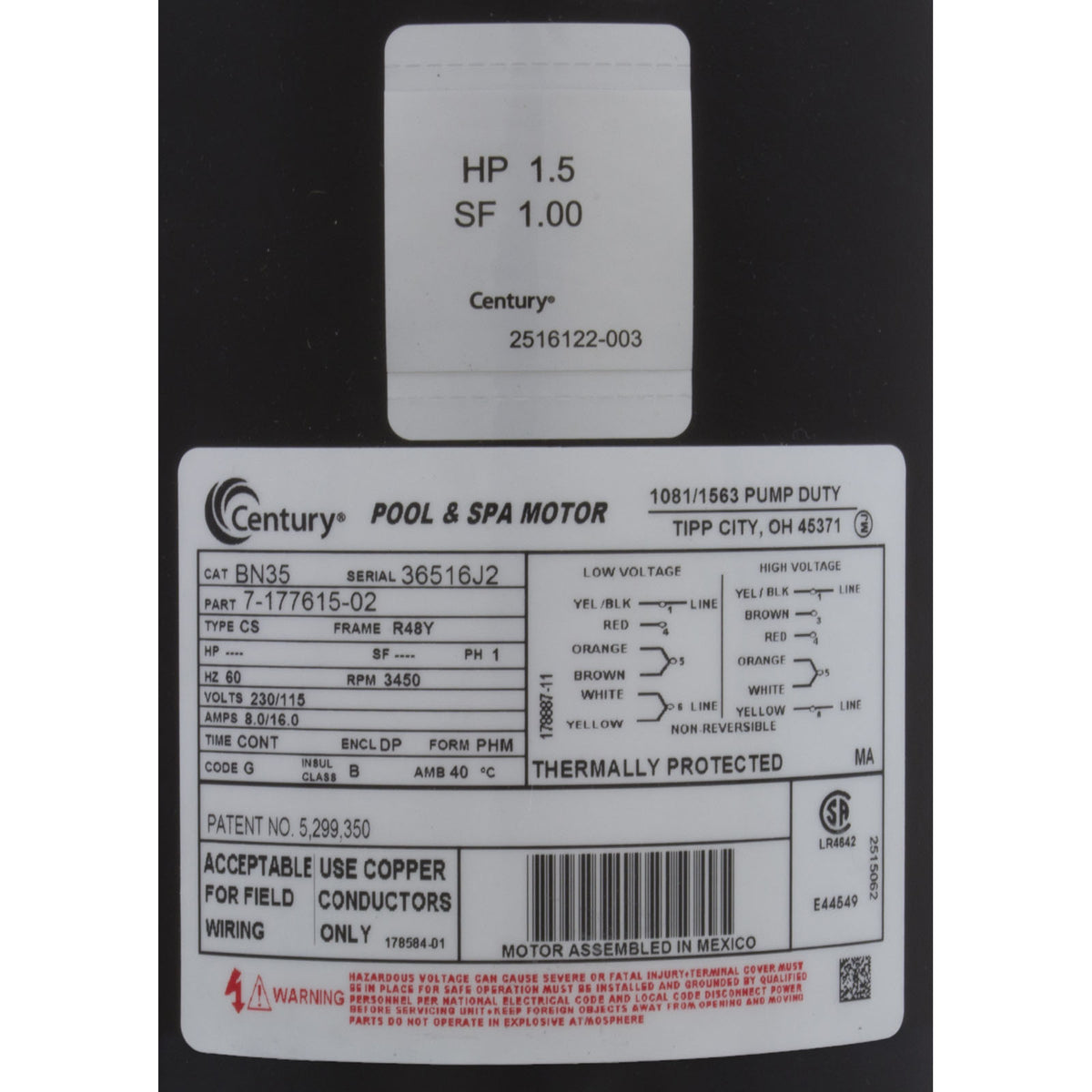 Pump, Aqua Flo TMCP, 1.5hp Century, Conv, 1-Speed, 1-1/2", Kit