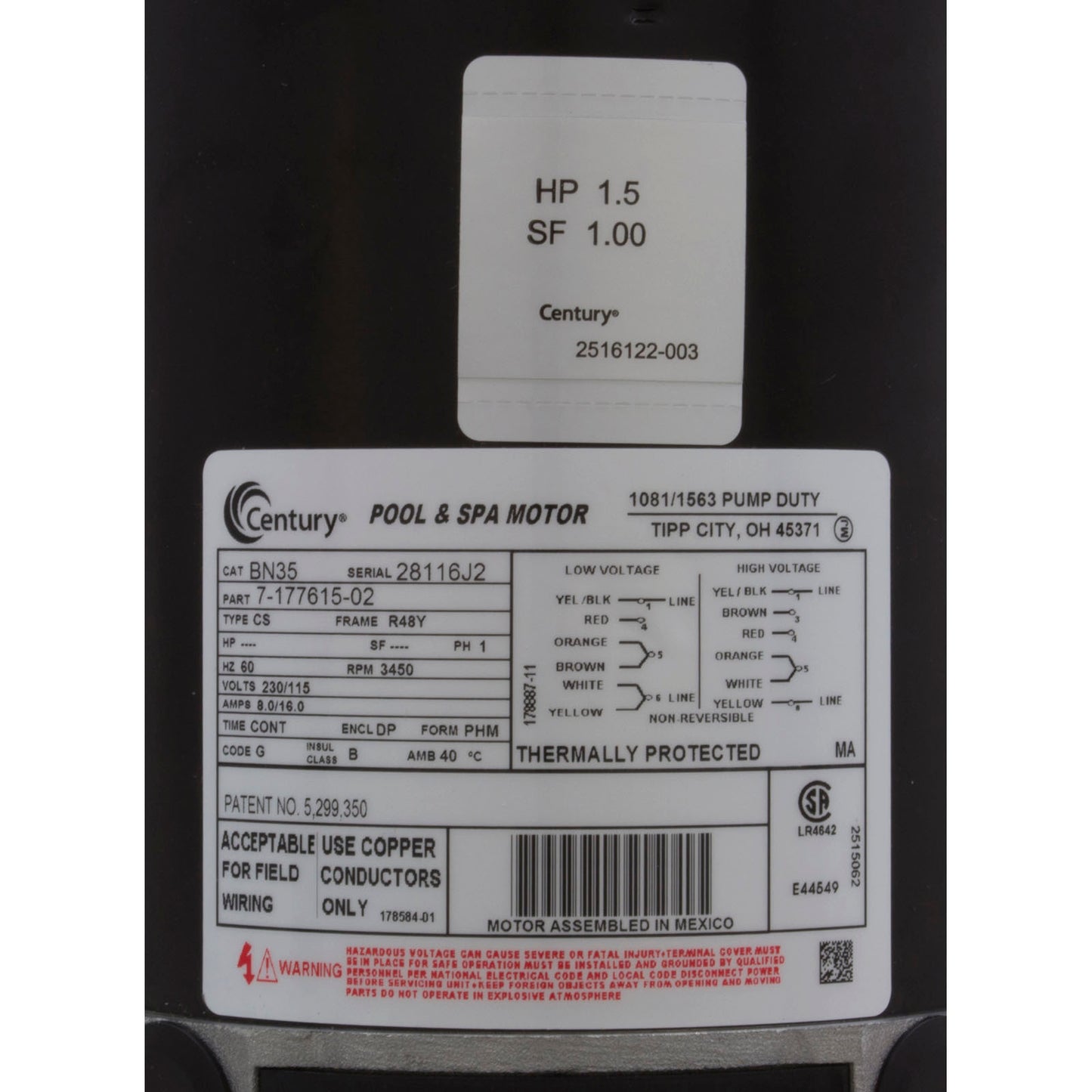 Pump, Aqua Flo XP2, 1.5hp Century, Conv, 1-Speed, 48fr, 2", Kit