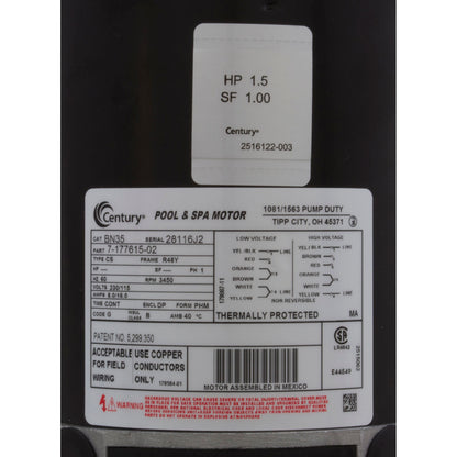 Pump, Aqua Flo XP2, 1.5hp Century, Conv, 1-Speed, 48fr, 2", Kit