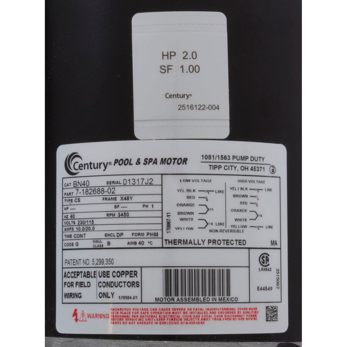 Pump, Aqua Flo XP2e, 2.0hp Century, Conv, 1-Spd, 48fr, 2"