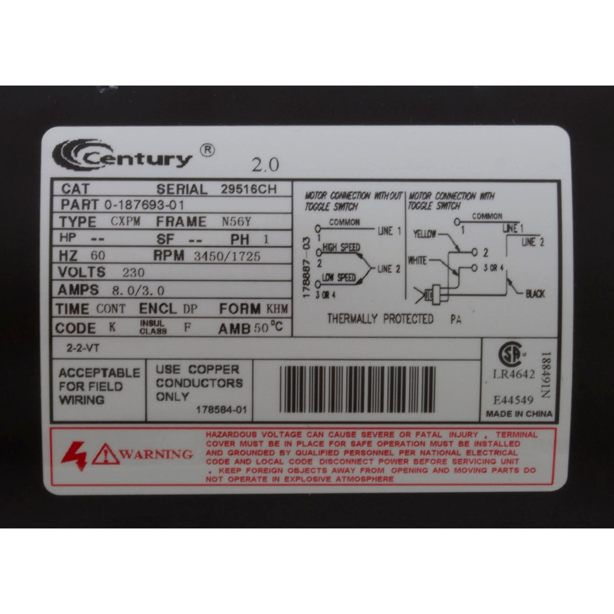 Pump, Aqua Flo XP2e, 2.0hp Century, 230v, 2-Speed, 56fr, 2"