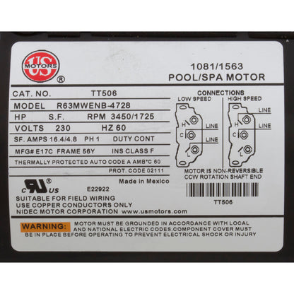 Pump, Aqua Flo XP3, 4.0hp USMotor, 230v, 2-Speed, 56fr, 2-1/2"