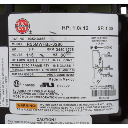 Pump, Aqua Flo FMHP, 0.75ohp/1.0thp, 115v, 2-Spd, 48fr, 1-1/2", OEM