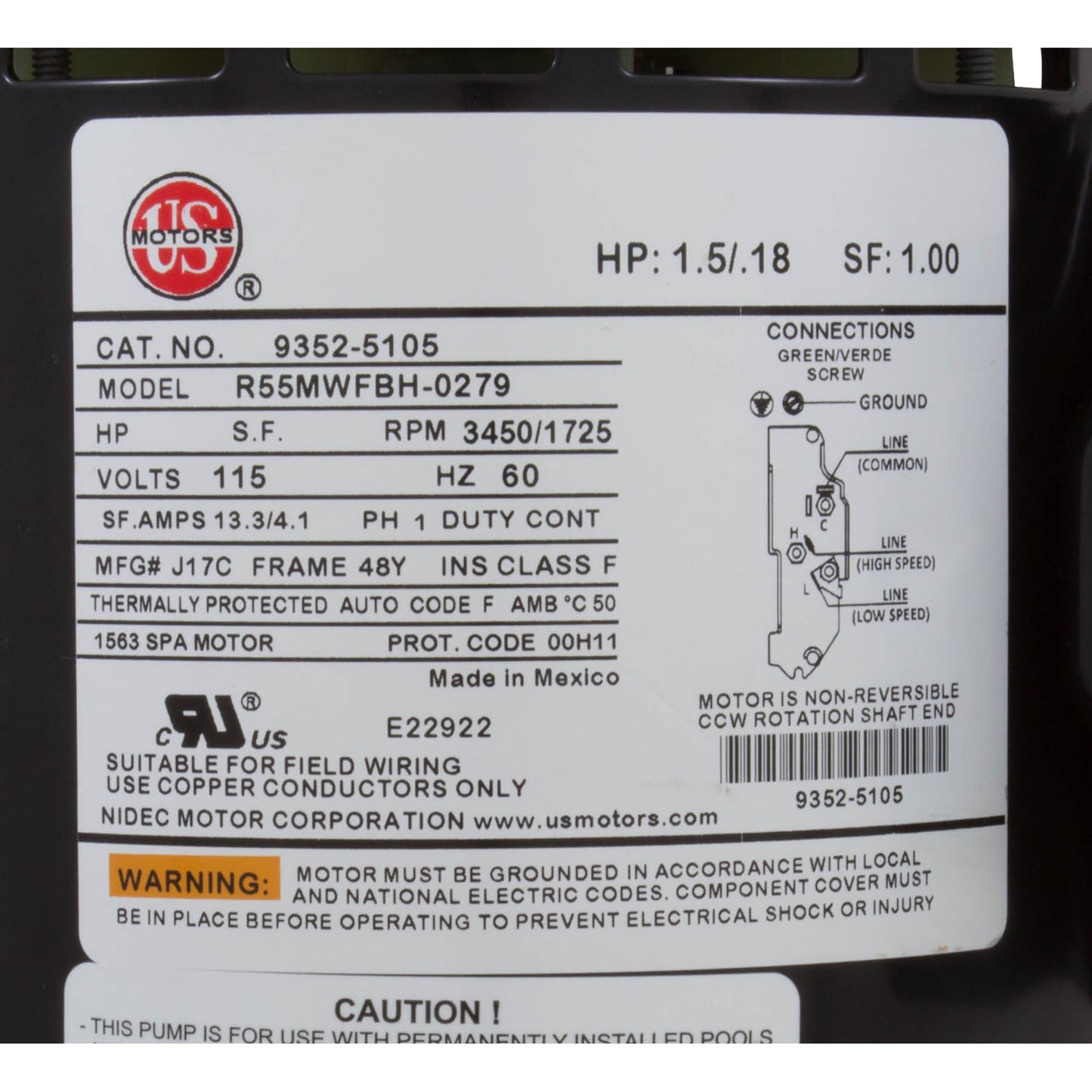 Pump, Aqua Flo FMHP, 1.5ohp/2.0thp, 115v, 2-Spd, 48fr, 1-1/2", OEM