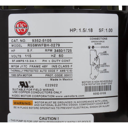 Pump, Aqua Flo FMHP, 1.5ohp/2.0thp, 115v, 2-Spd, 48fr, 1-1/2", OEM