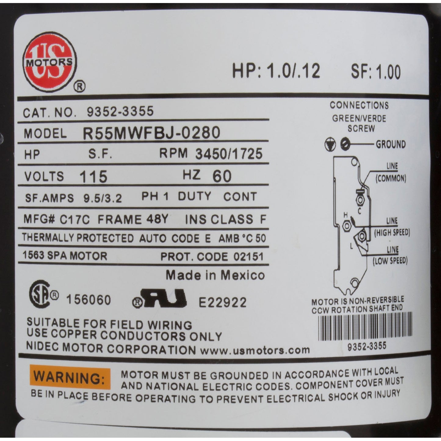 Pompe, Aqua Flo FMCP, 1,0 ohp/1,5 thp, 115v, 2 vitesses, 48fr, 1-1/2", OEM