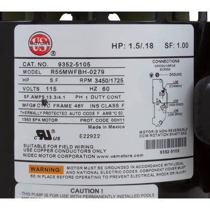 Pompe, Aqua Flo FMCP, 1,5 ohp/2,0 thp, 115v, 2 vitesses, 48fr, 1-1/2", OEM