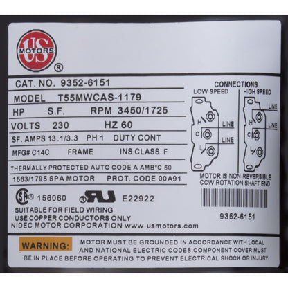 Bomba, Aqua Flo XP2, 3,0 ohp/4,0 thp, 230 v, 2 velocidades, 48 ​​fr, 2", OEM