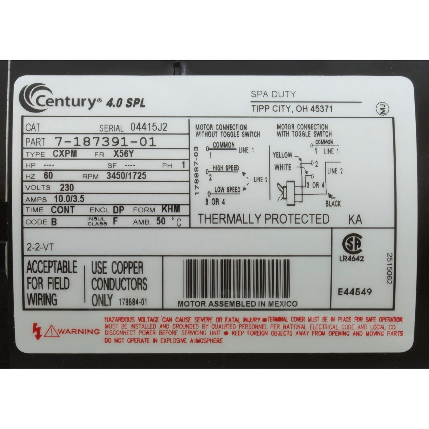 Pompe, Gecko XP2E, 3.0thp, 230v, 2 vitesses, 56fr, admission 2.5", distribution 2", OEM