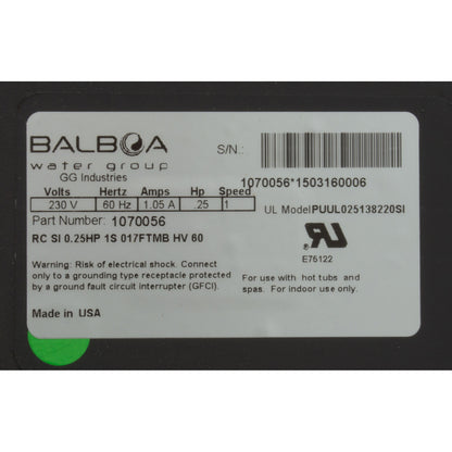 Pump, Bath, BWG Vico Power WOW, .25hp, 230v, w/Air Sw & Cord, OEM