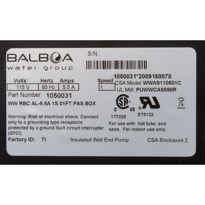 Pump, Bath, BWG Vico WOW, 5.5A, 115V, w/Air Switch & Cord, OEM