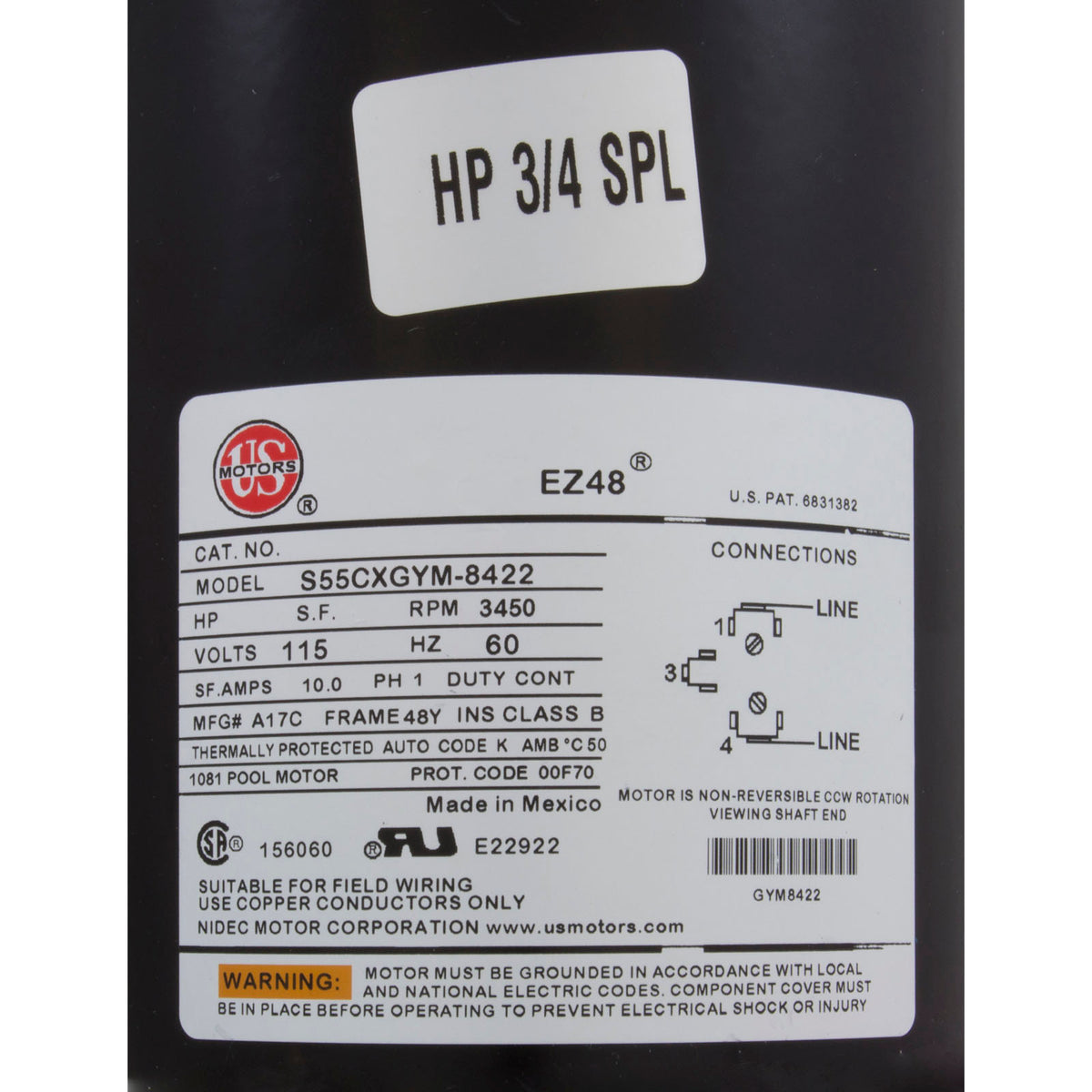 Pump, Ultima, 0.75hp US Motor, 115v, 1-Spd, 48fr, 1-1/2"