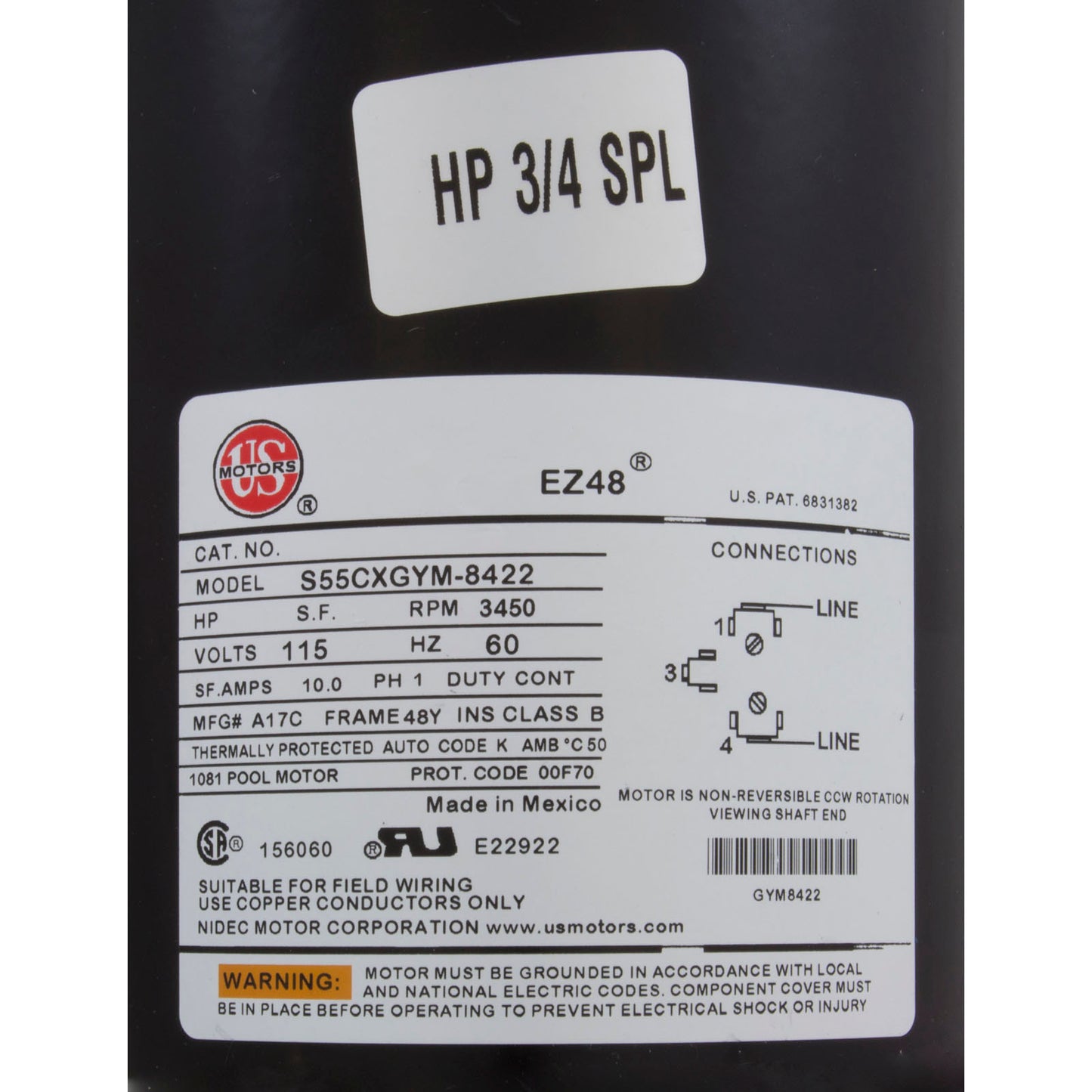 Bomba, Ultima, motor estadounidense de 0,75 hp, 115 V, 1 velocidad, 48 frenos, 1-1/2", control central