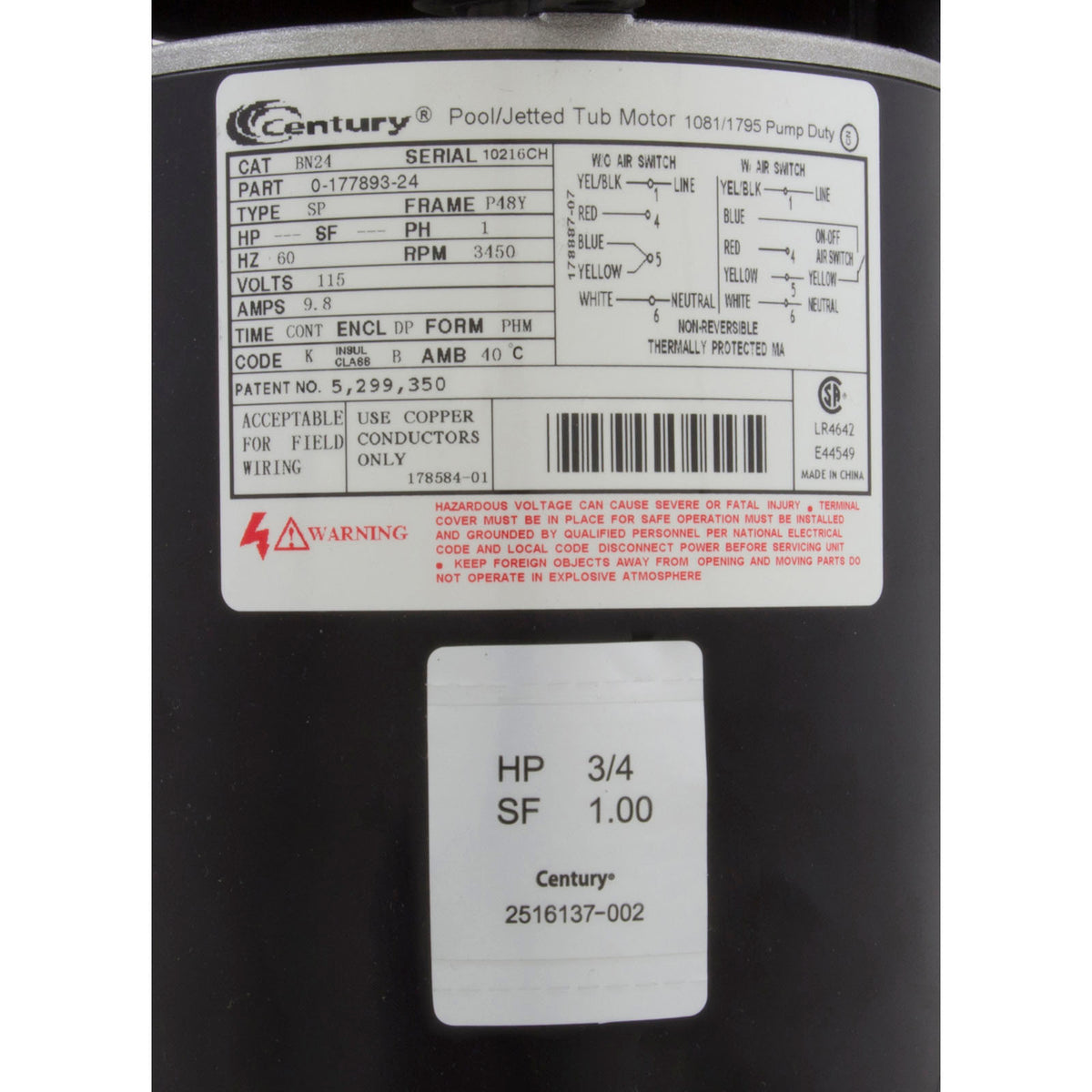 Pump, Ultima, 0.75hp Century, 115v, 1-Spd, 48fr, 1-1/2", Ctr Dis