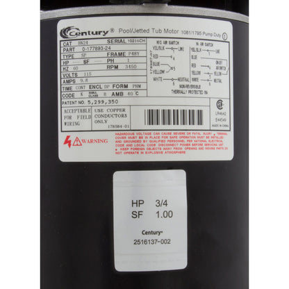 Bomba, Ultima, 0,75 hp Century, 115 V, 1 velocidad, 48 frenos, 1-1/2", Ctr Dis