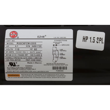 Bomba, BWG Vico Ultima, 1,5 hp, Nidec, 115 V, 2 velocidades, 48 ​​pulgadas, 1-1/2", kit