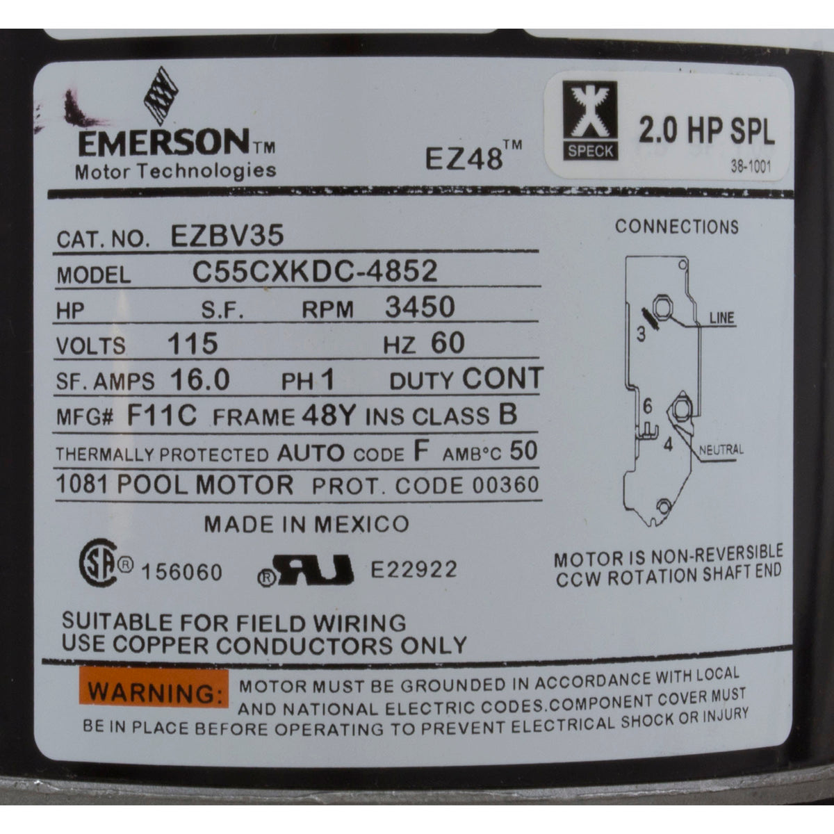Pump, Bath, Speck E45, 1.5hp, 115v, 1-1/2", 3ft Cord