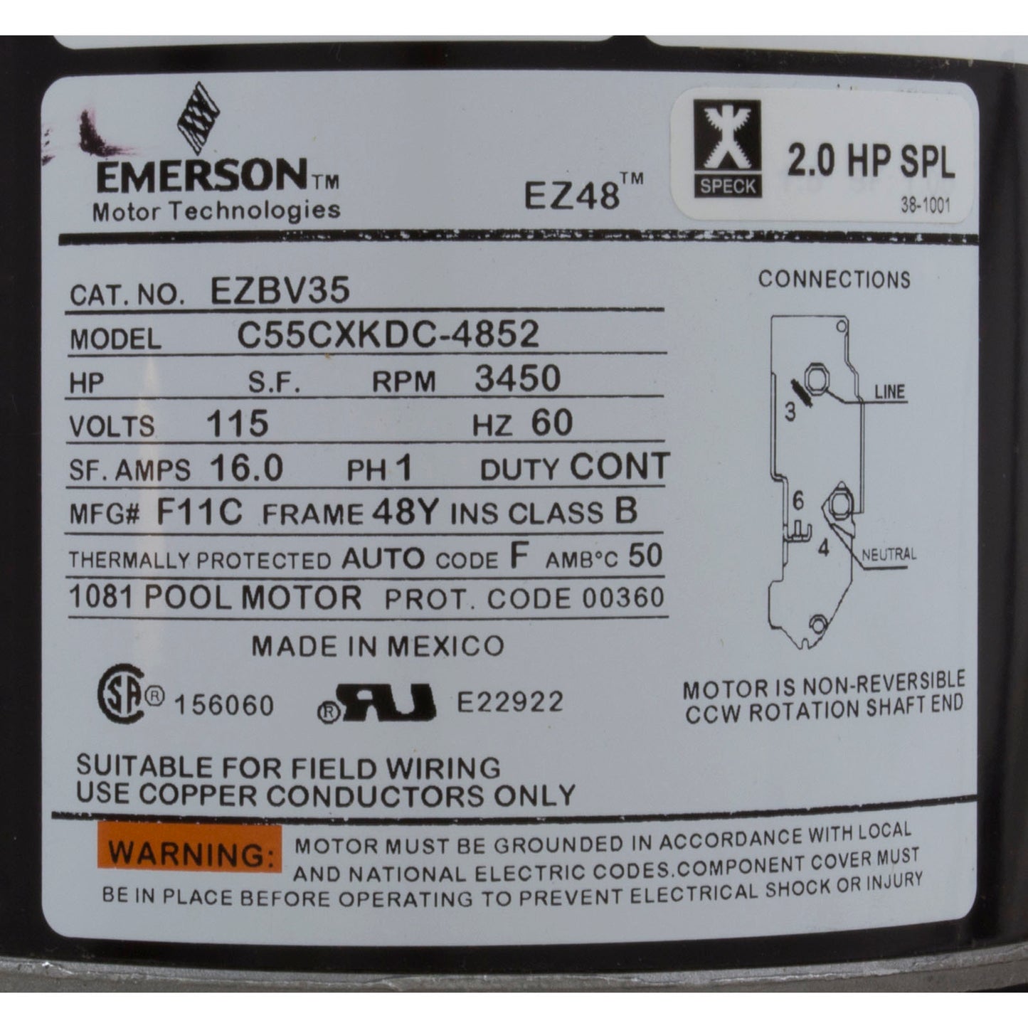 Bomba para baño, Speck E45, 1,5 hp, 115 V, cable de 1-1/2", 3 pies