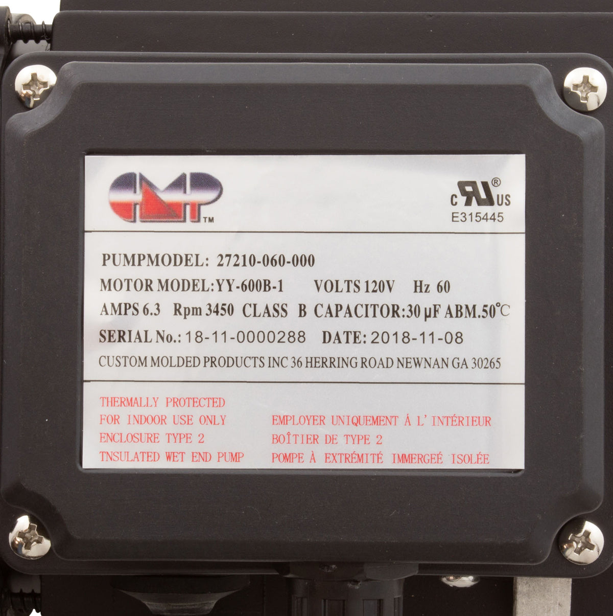 Pump, Bath, CMP Ninja, 115v, 1-1/2"mbt, 6.3A, OEM, AS