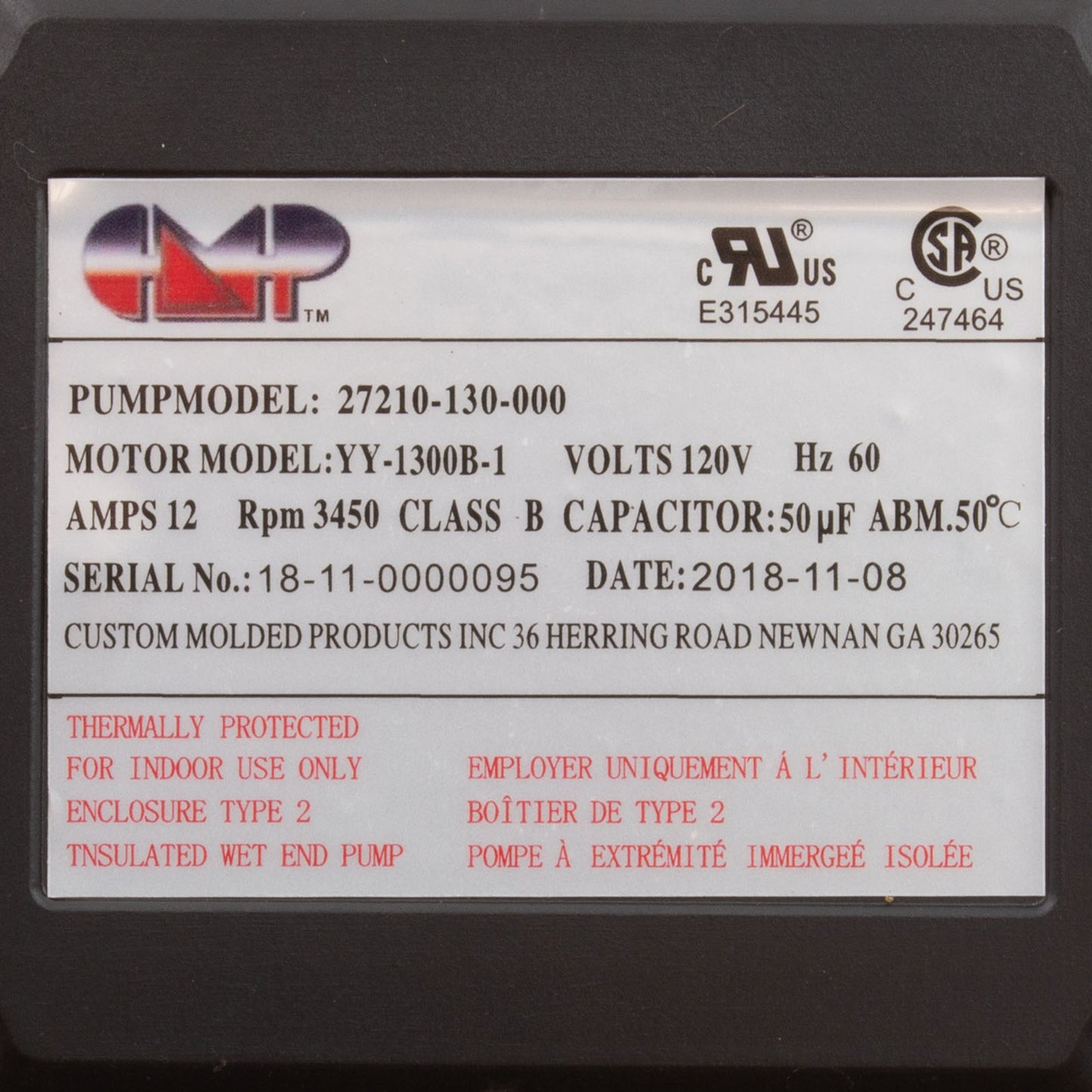 Bomba para baño CMP Ninja, 115 V, 1-1/2" MBT, 12,0 A, OEM, AS