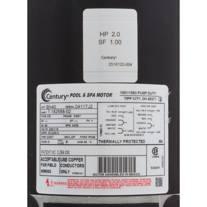 Bomba, CMP, 2.0 hp Century, 115 v/230 v, 1 velocidad, 2", 48 fr