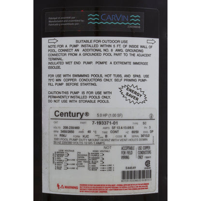 Motor, Jacuzzi Magnum/Magnum Force, 1.5hp, 115/230v, Unity SF