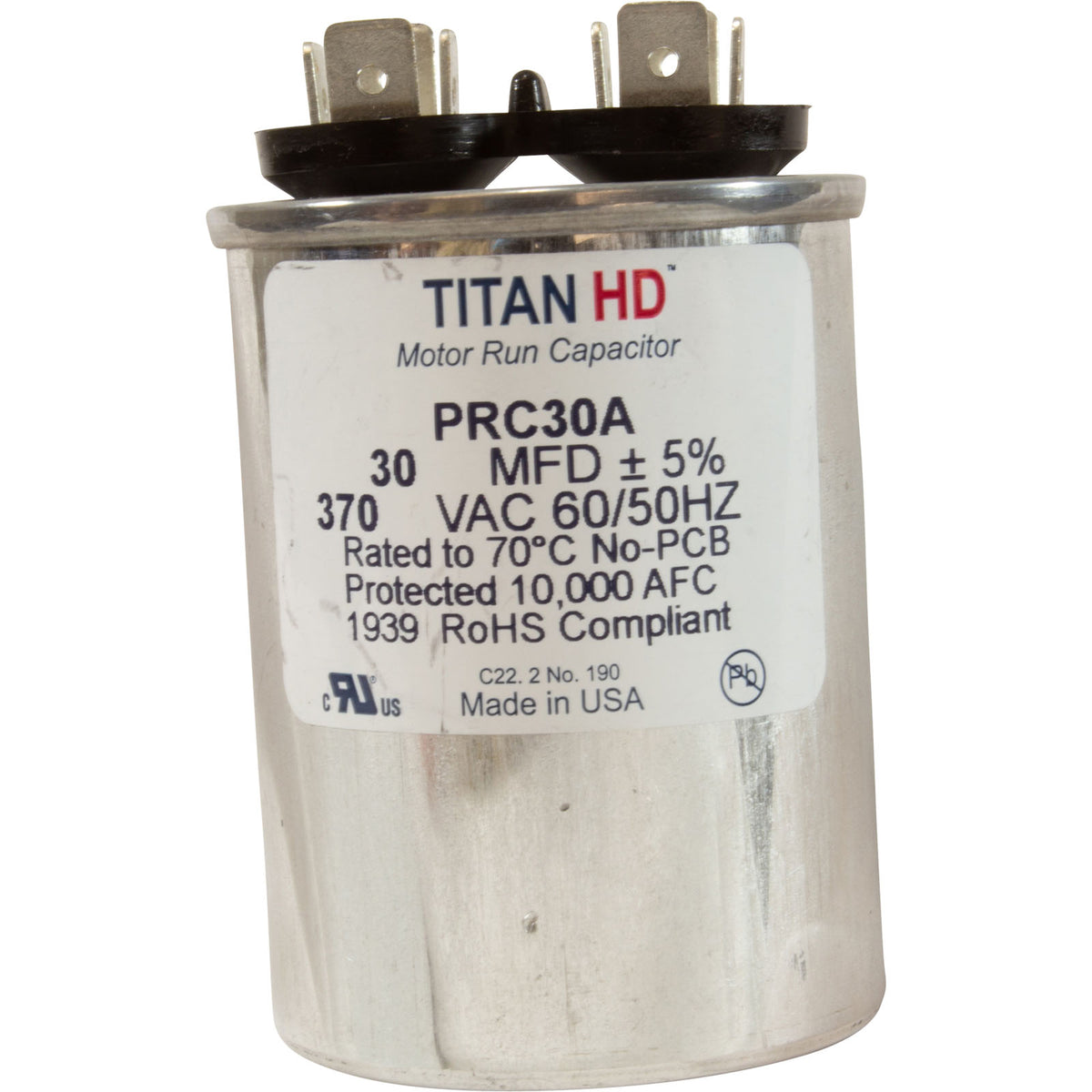 Run Capacitor, 30 MFD, 370v, 1-3/4" x 2-7/8"