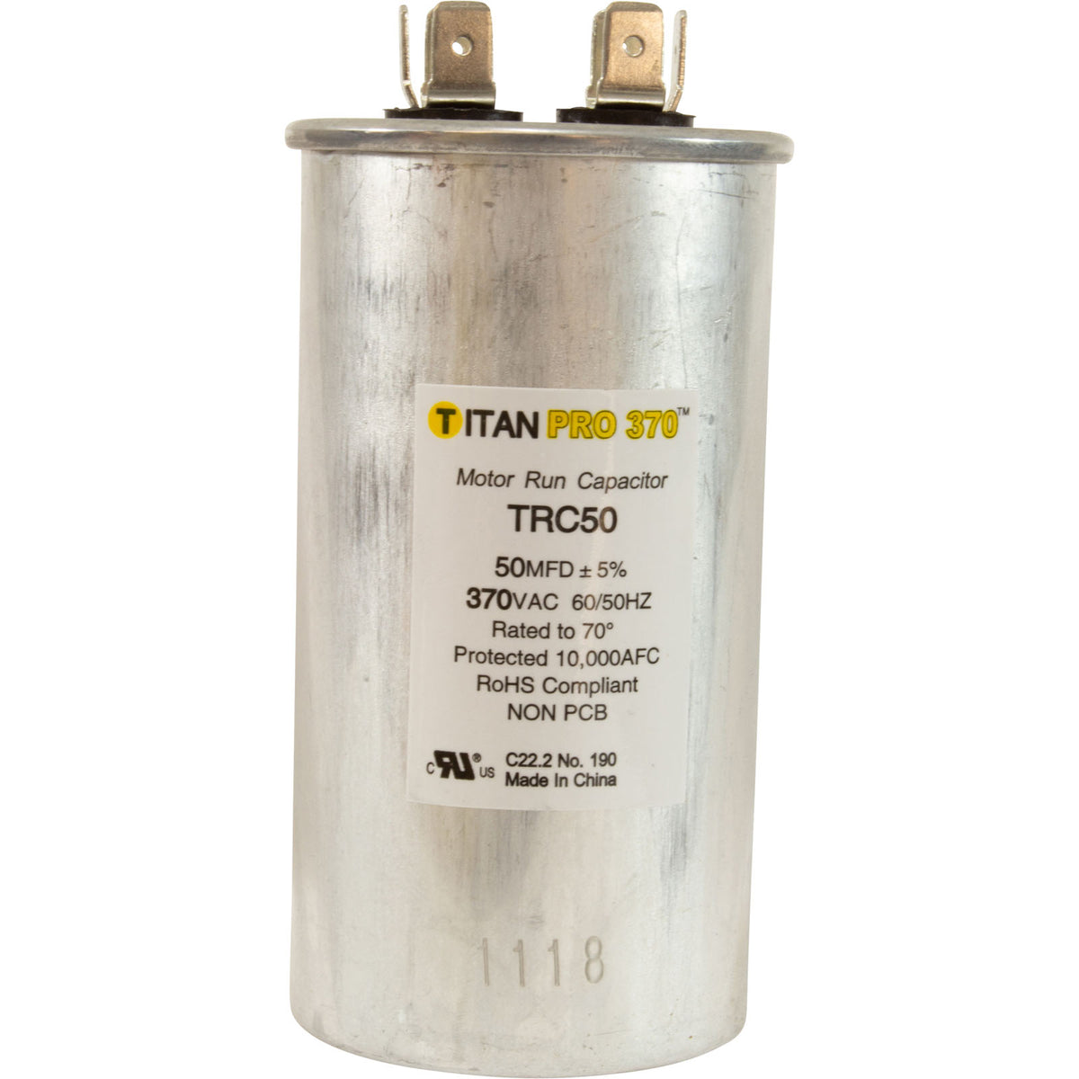 Run Capacitor 50 MFD, 370v, 2" x 3-3/4"