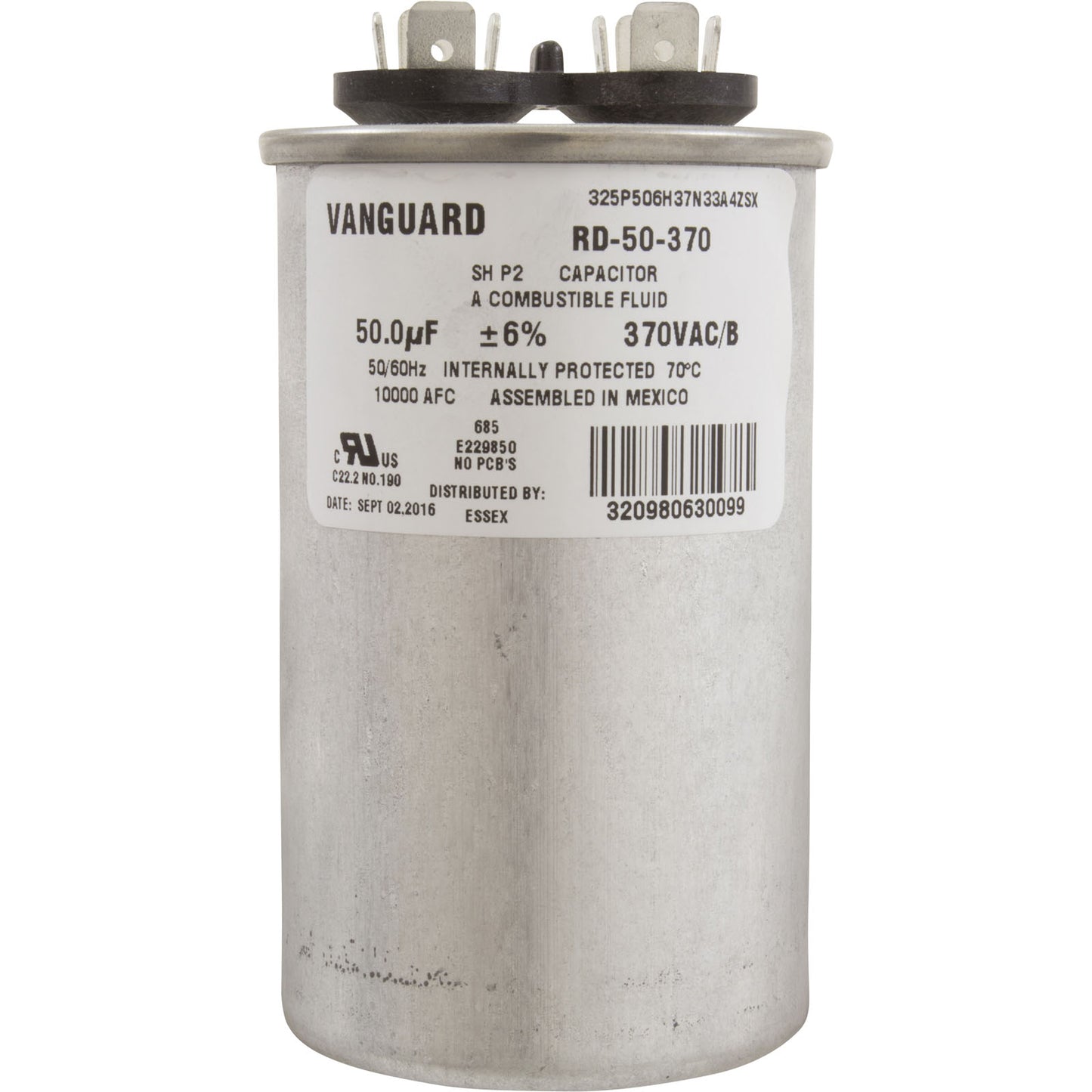 Run Capacitor 50 MFD, 370v, 2" x 3-3/4"