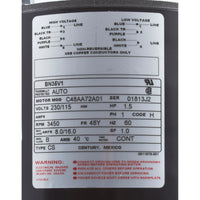 Motor, Century, 1.5 Horsepower, 115v/230v, 1 Speed, 48 Frame