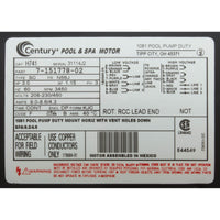 Motor, Century, 3.0hp, 208v-230v/460v, 3ph, 56Jfr, C-Face Thd